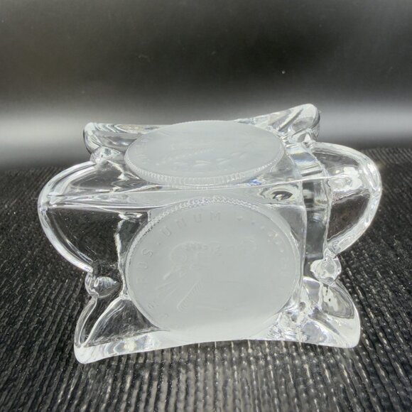 Vintage Square Clear Crystal Frosted Coin Toothpick Holder Match Holder Small - Picture 13 of 13
